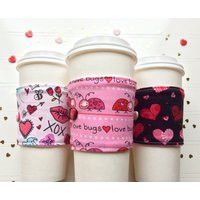 Coffee Cup Cozy, Sleeve, Reusable Sleeve - Valentine Love Bugs [61-63] | Etsy (US)