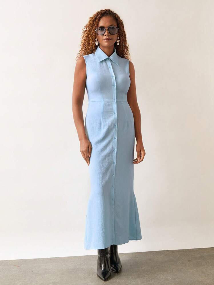 SHEIN Unity Women's Solid Color Front Button Long Sleeveless Old Money Style Elegant Dress | SHEIN