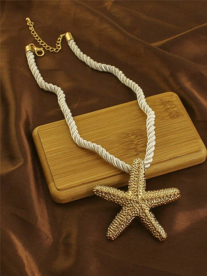 1pc Beach Style Exaggerated Starfish Pendant Chunky Rope Necklace, For Vacation | SHEIN
