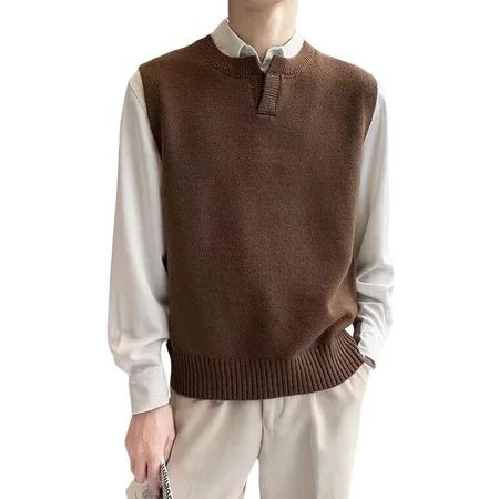 Men Sweater Vest Solid Color Sleeveless Loose Casual Wear-resistant V Neck Knitting Elastic Young St | Walmart (US)