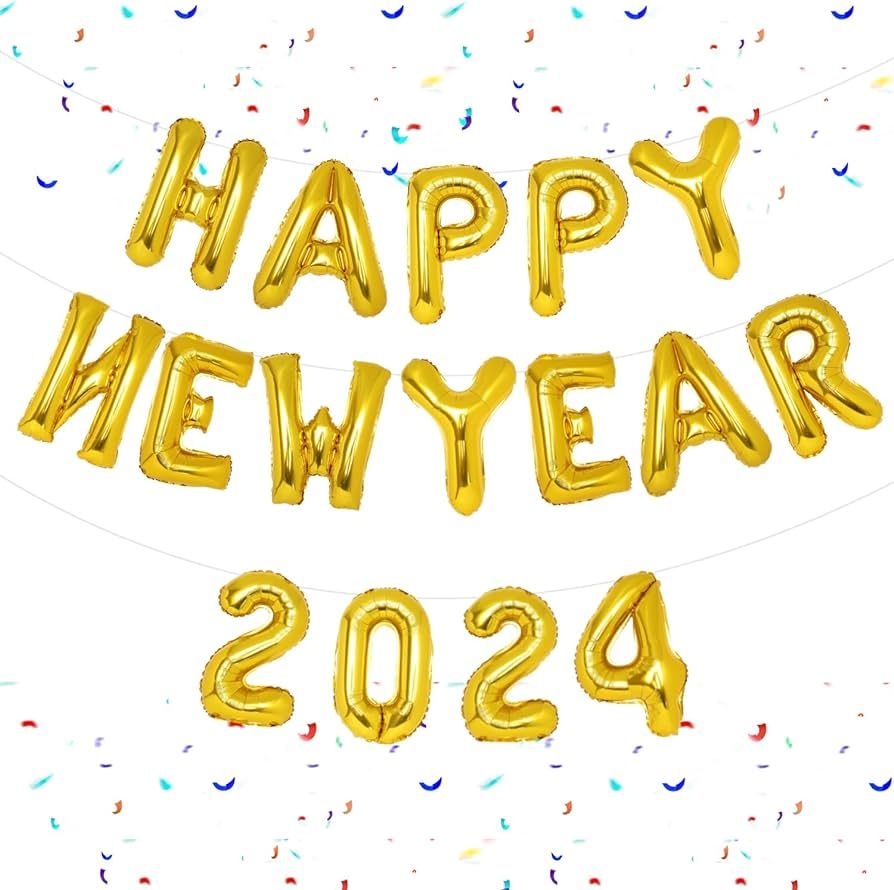 PIGETALE Happy New Year 2024 Balloons, Gold Number 2024 Foil Balloons Happy New Year Letters Balloon Banner, Gold New Years Eve Party Decorations 2024 for Festival Prom Anniversary Party Supplies | Amazon (US)