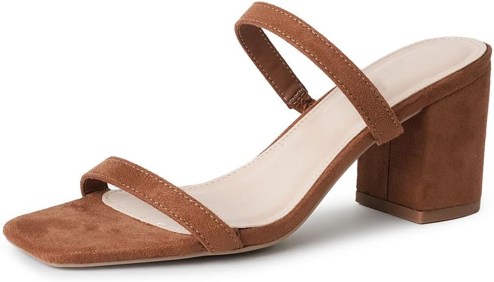 J. Adams Stormi Heeled Sandals Women Dressy Summer Flat Mules- Square Toe Double Band Low Block H... | Amazon (US)