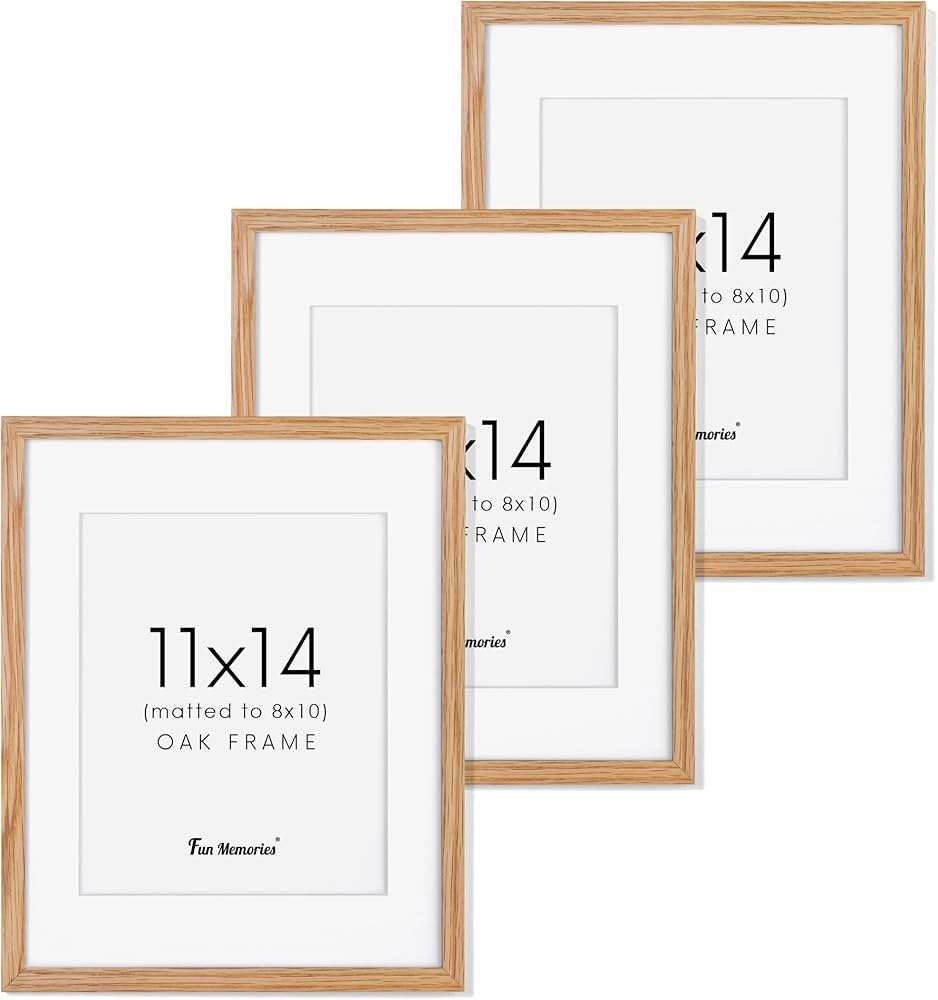 11x14 Picture Frame, 11"x14" Oak Wood Frame, 11x14 Picture Frame Set of 3, 11x14 Frame with Mat f... | Amazon (US)