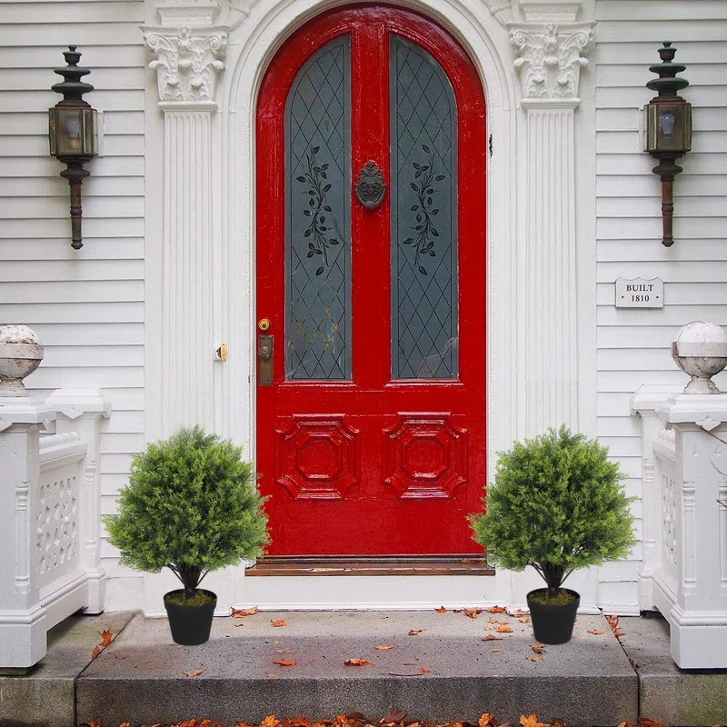 Levine Artificial Topiary Cedar Ball Tree 24'' Fake Cedar Potted Plants (Set of 2) | Wayfair North America