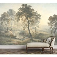 Vintage Landscape Mural Wallpaper Scenic Wall Peel & Stick Traditional Nature Scenery Art Countryside Decor | Etsy (US)