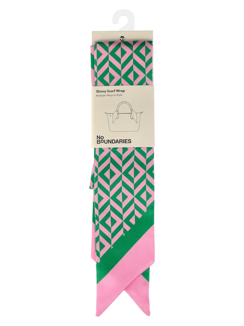 No Boundaries Women's Skinny Scarf Wrap, Turf Green/Pink Jubilee Geo Design for Adults | Walmart (US)