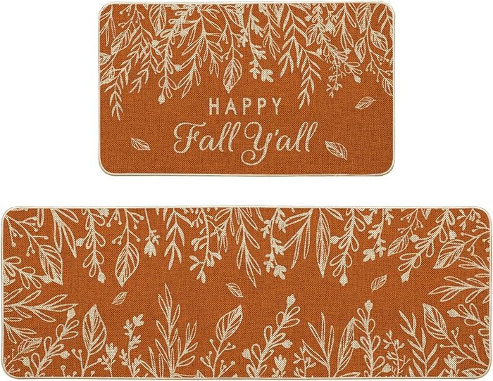 Artoid Mode Orange Hello Pumpkin Eucalyptus Fall Kitchen Mats Set of 2, Thanksgiving Home Decor L... | Amazon (US)
