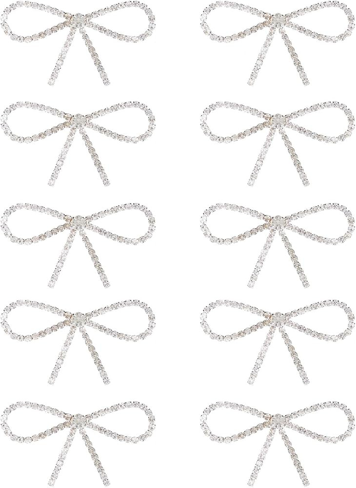 10Pcs Sliver Clear Rhinestone Crystal Bow Brooches Pins Set DIY Wedding Bouquet Broaches Kit | Amazon (US)