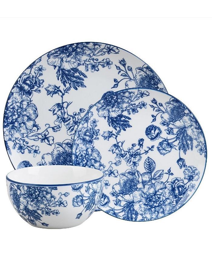 Godinger Blue Floral 12 Piece Dinnerware set, Service for 4 & Reviews - Dinnerware - Dining - Mac... | Macys (US)