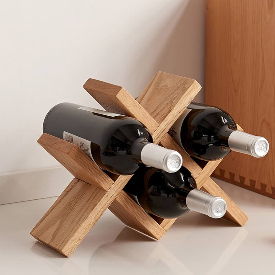 Wine Rack Countertop Oak Solid Wood Wine Organizer Rack 4 Bottles Holder for Wine, Drinks, Beer, ... | Amazon (US)