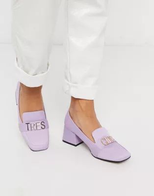 ASOS DESIGN Simba mid-heeled loafers in purple | ASOS (Global)