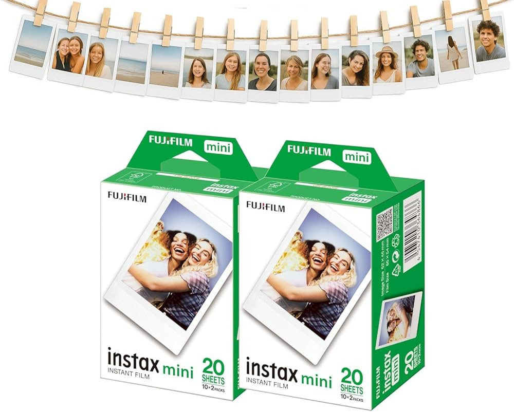 Fujifilm Instax Mini Sofortbildfilm 2x20 (40 Fotos) + Aufhänge-Set mit Klammern & Leine - MALUI ... | Amazon (DE)