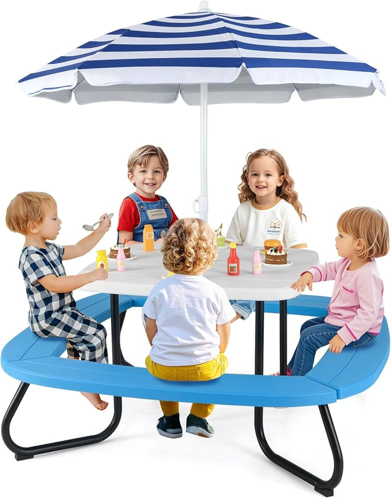 HONEY JOY Kids Picnic Table, 8 Person Toddler Outdoor Table and Chair Set, 4 Built-in Benches, Re... | Amazon (US)