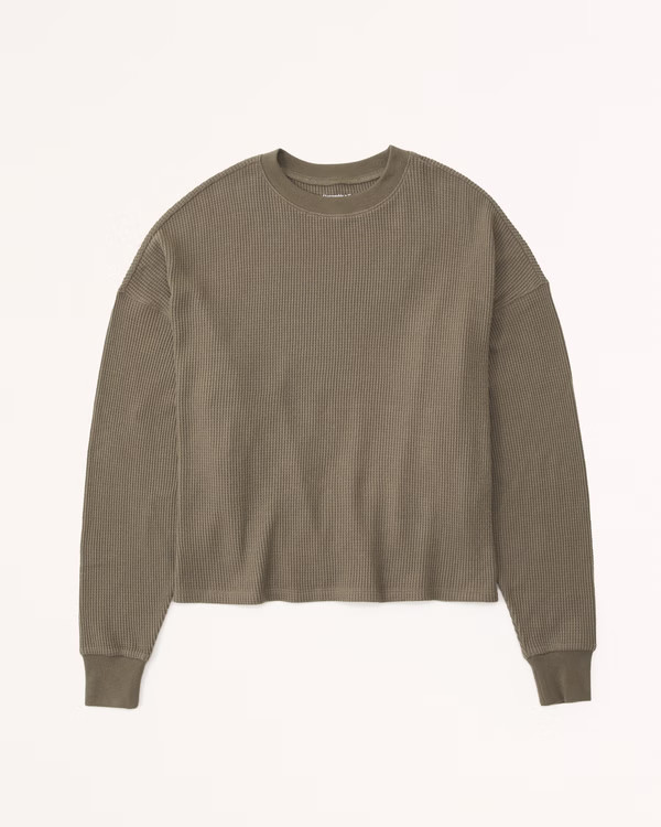 Long-Sleeve Oversized Waffle Tee | Abercrombie & Fitch (US)
