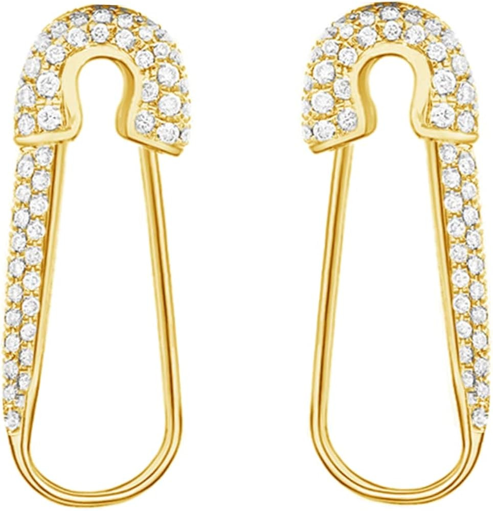 CZ Safety Pin Cartilage Sterling Silver Hoop Earrings for Women Girls Dainty Cubic Zirconia Dangle D | Amazon (US)