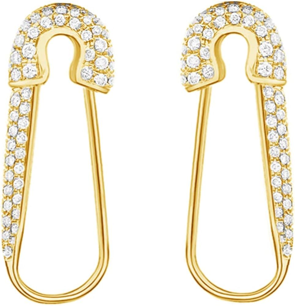 CZ Safety Pin Cartilage Sterling Silver Hoop Earrings for Women Girls Dainty Cubic Zirconia Dangle D | Amazon (US)