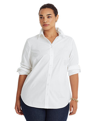 Lauren Ralph Lauren Plus-Size Easy Care Cotton Shirt - Macy's | Macy's