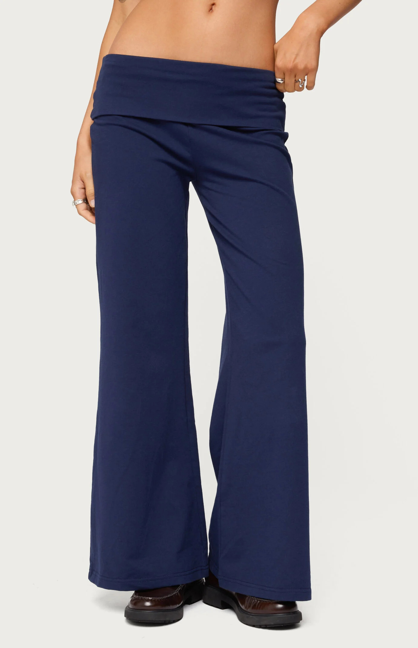 Edikted Women's Petite Wide Leg Fold Over Pants in Navy - Size Large | PacSun