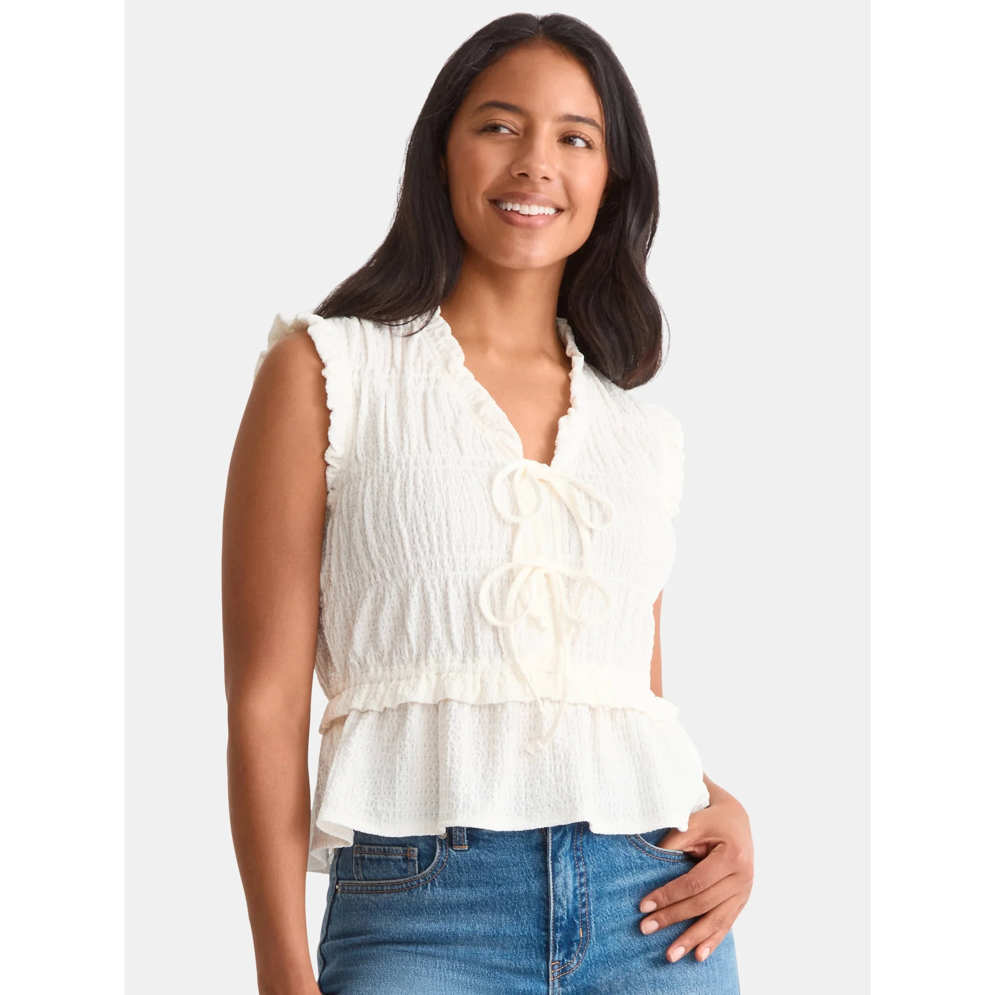 Time and Tru Women's Textured Tie Front Top, Sizes XS-XXXL | Walmart (US)