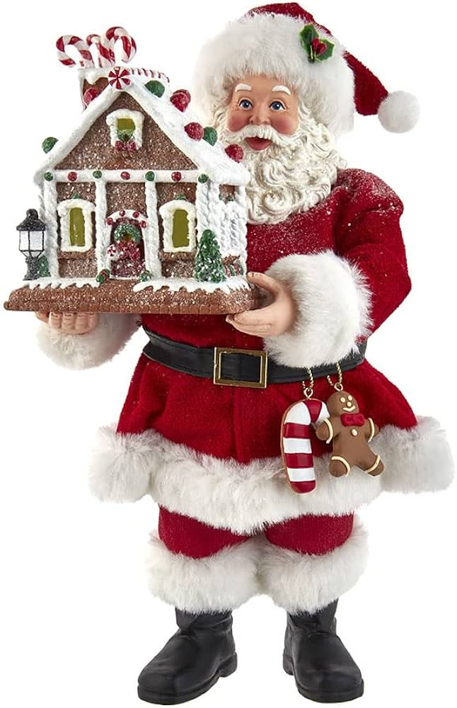 Kurt S. Adler 11-Inch Battery-Operated Santa with Light-Up Gingerbread House | Amazon (US)