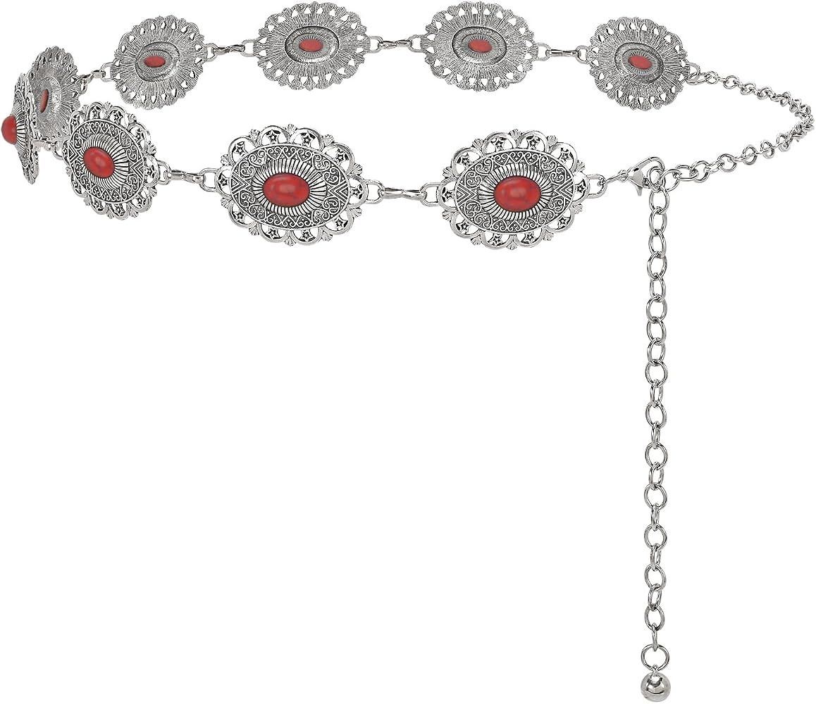 XZQTIVE Women Boho Chain Belts For Dresses Jeans Western Cowgirl Waist Links Belt Adjustable Meta... | Amazon (US)