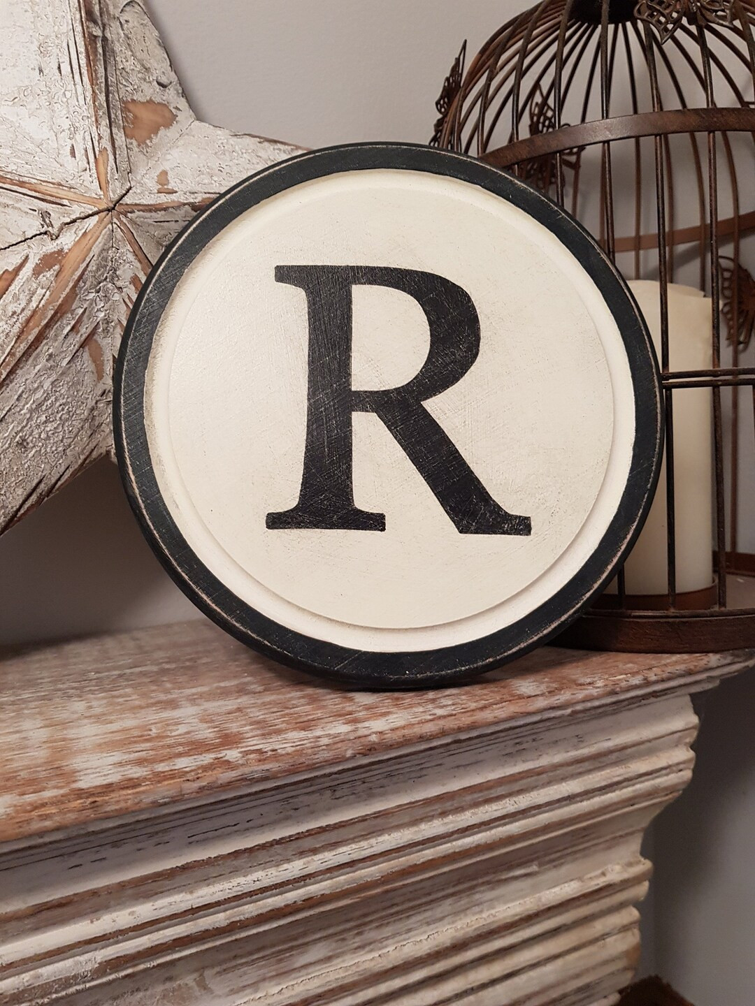 15cm Round Letter R Sign, Monogram, Initial, Wall Art, Home Decor, Rustic Letters, All letters av... | Etsy (US)