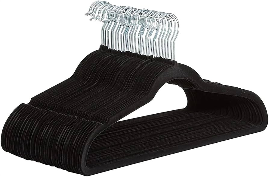 Black Velvet Hangers Pack of 50 Non-Slip Clothes Coat hangers with Tie Bar and 360 Degree Hook fo... | Amazon (UK)