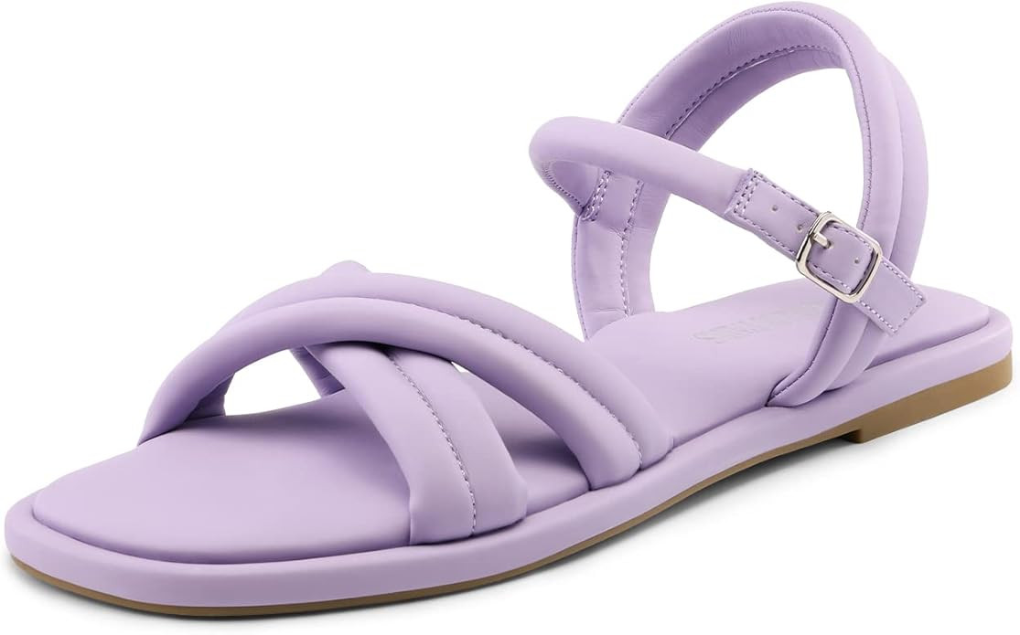 DREAM PAIRS Women's Square Toe Flat Sandals Quilted Crossover Strappy Comfort Cute Beach for Summ... | Amazon (US)