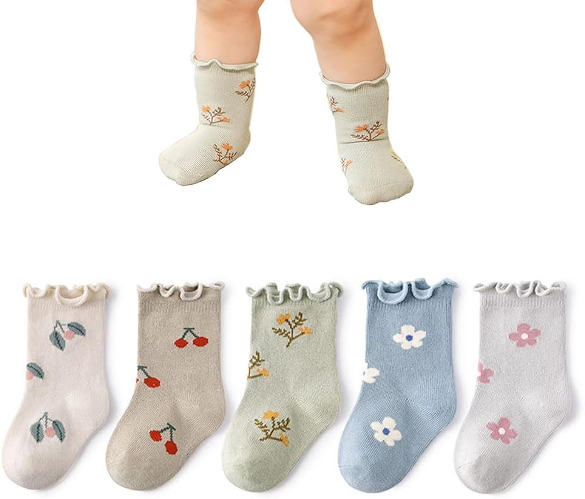 Baby Girl Socks Toddler Girls Ruffle Socks Little Girl Frilly Dress Socks Newborn Crew Cotton Lon... | Amazon (US)