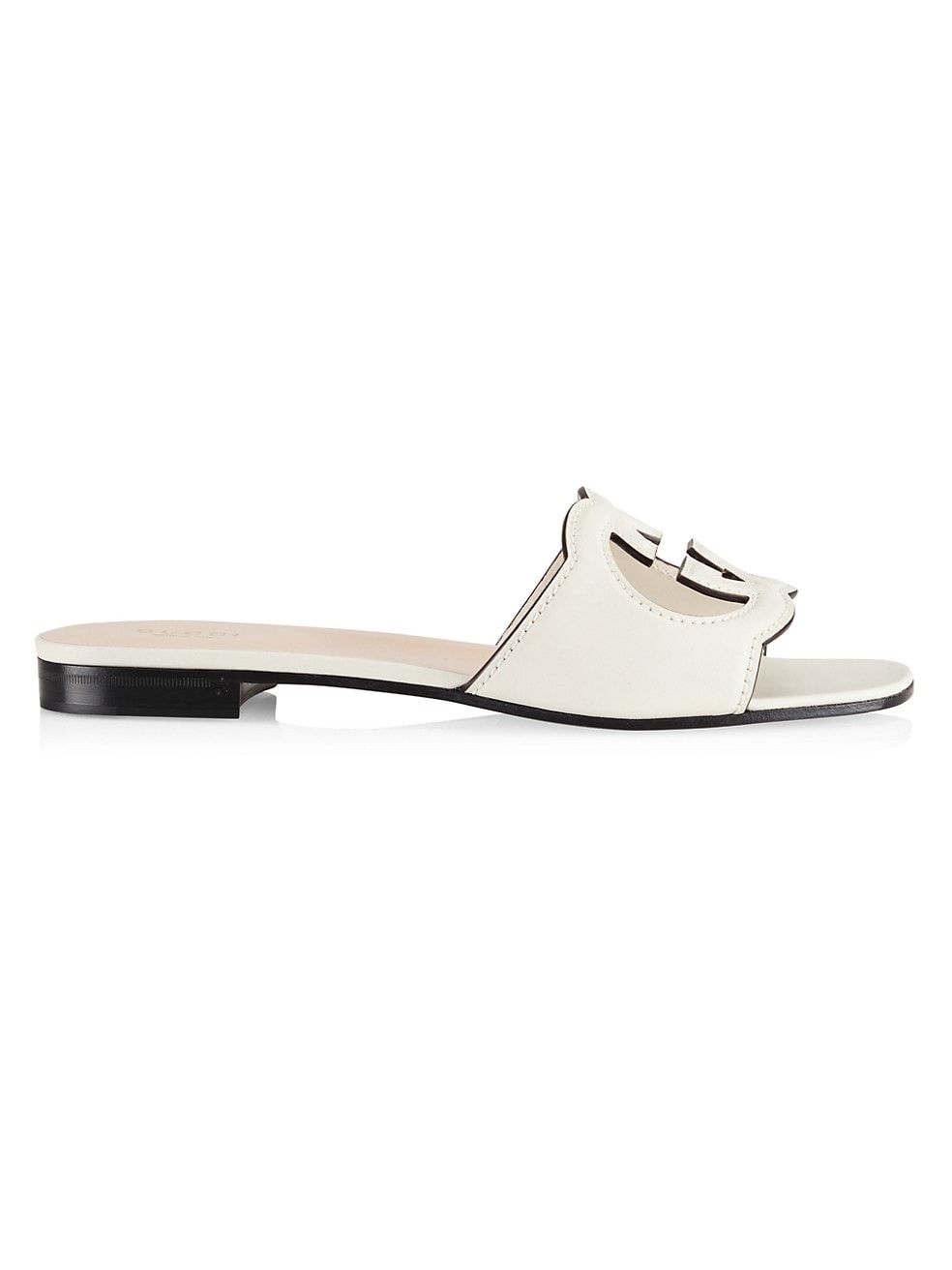 GG Cut-Out Leather Slides | White Sandals | Gucci Sandals | Designer Sandals 2023 #LTKshoecrush | Saks Fifth Avenue