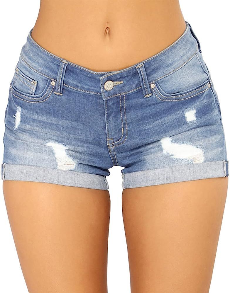 Govc Women Casual Summer Mid Waist Stretchy Denim Jean Shorts Junior Short Jean | Amazon (US)