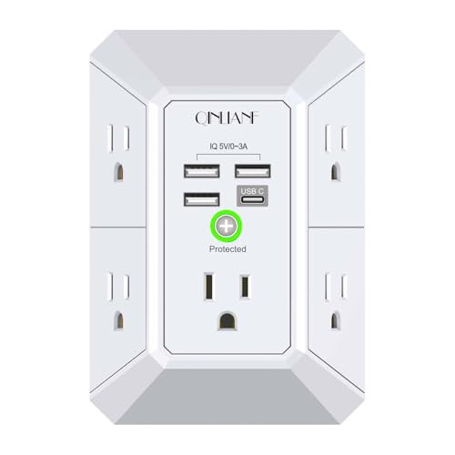 Wall Charger, Surge Protector, QINLIANF 5 Outlet Extender with 4 USB Charging Ports, 3-Sided 1680... | Amazon (US)