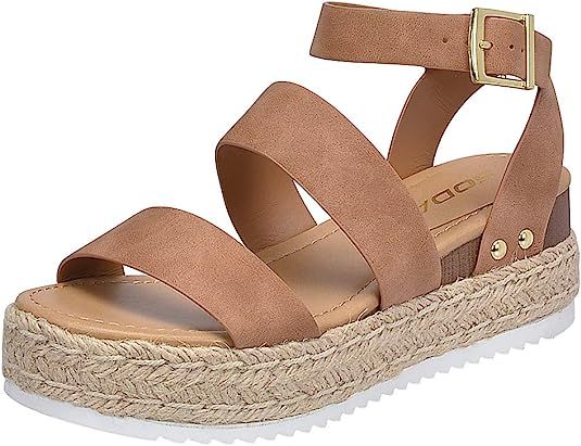 SODA Women's Open Toe Ankle Strap Espadrille Sandal | Amazon (US)