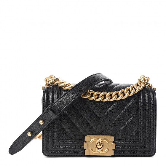 CHANEL Caviar Chevron Quilted Small Boy Flap Black | Fashionphile