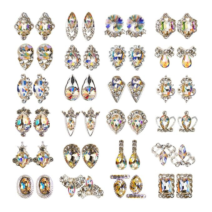 48pcs Nail Crystal AB Rhinestones, Nail Diamonds Glass Metal Gems Jewels Stones for 3D Nails Art ... | Amazon (US)