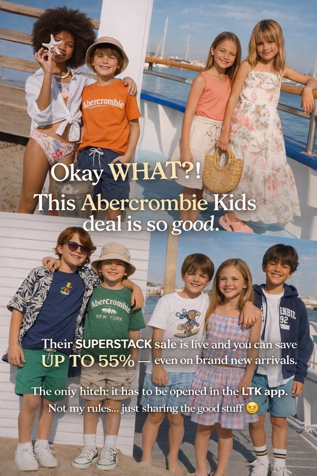 Okay WHAT?! This Abercrombie Kids deal is so good.

Their SUPERSTACK sale is live and you can save up to 55% — even on brand new arrivals.

The only hitch: it has to be opened in the LTK app.
Not my rules… just sharing the good stuff 

#LTKSpringSale