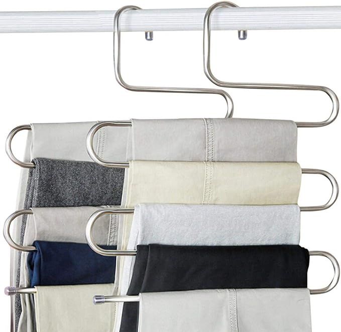 devesanter Pants Hangers Non-Slip S-Shape Trousers Hangers Stainless Steel Clothes Hangers Closet... | Amazon (US)