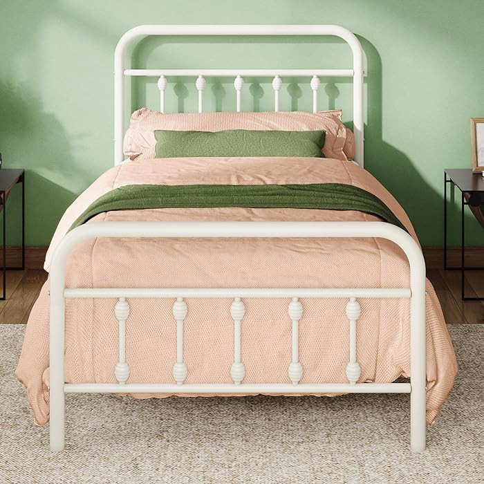 Allewie Twin Size Metal Platform Bed Frame, Off White | Amazon (US)