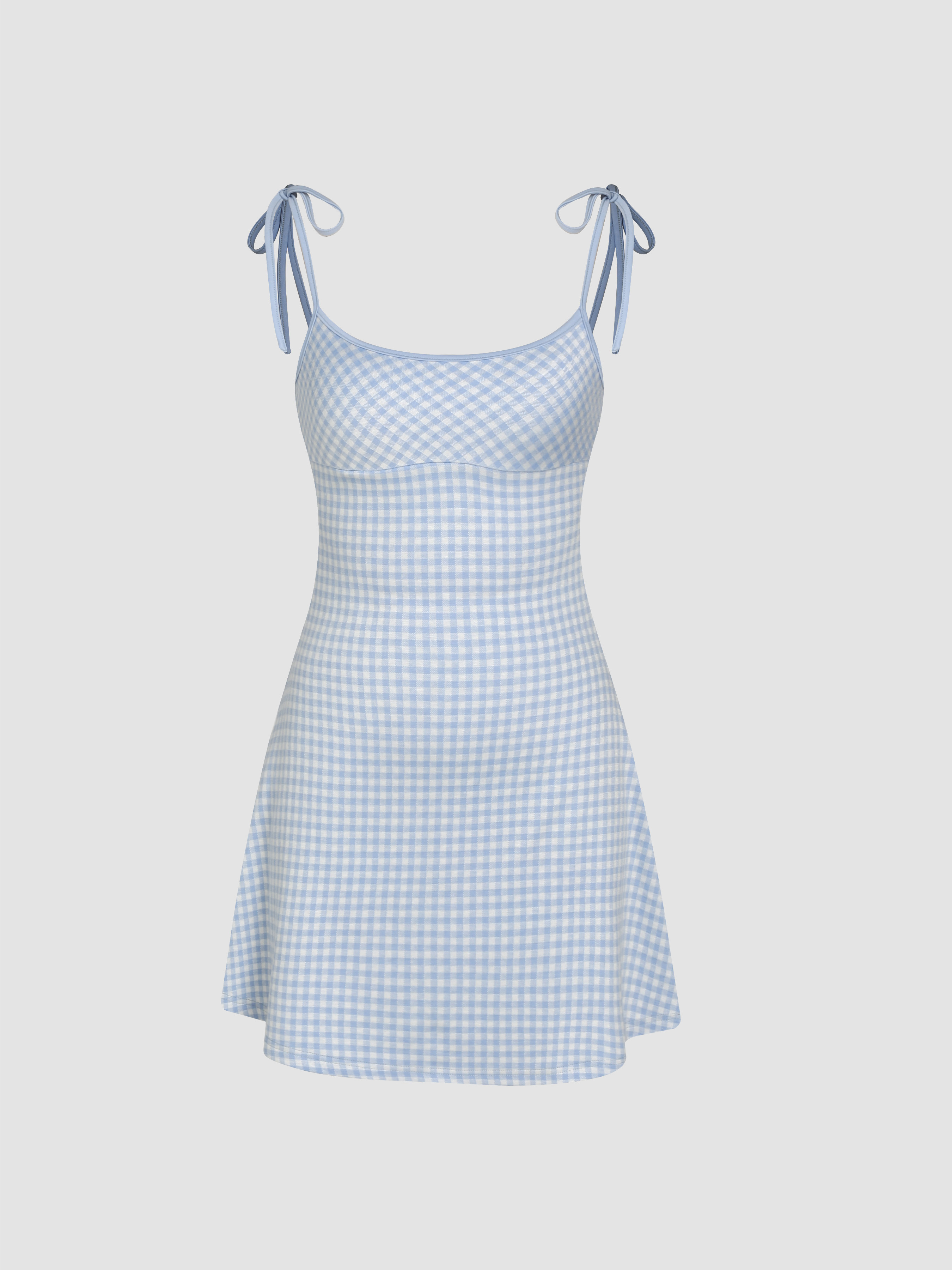 Gingham Dress Picnic Dress Woven Scoop Neckline Check Knotted Mini Dress For Daily Casual Vacatio... | Cider