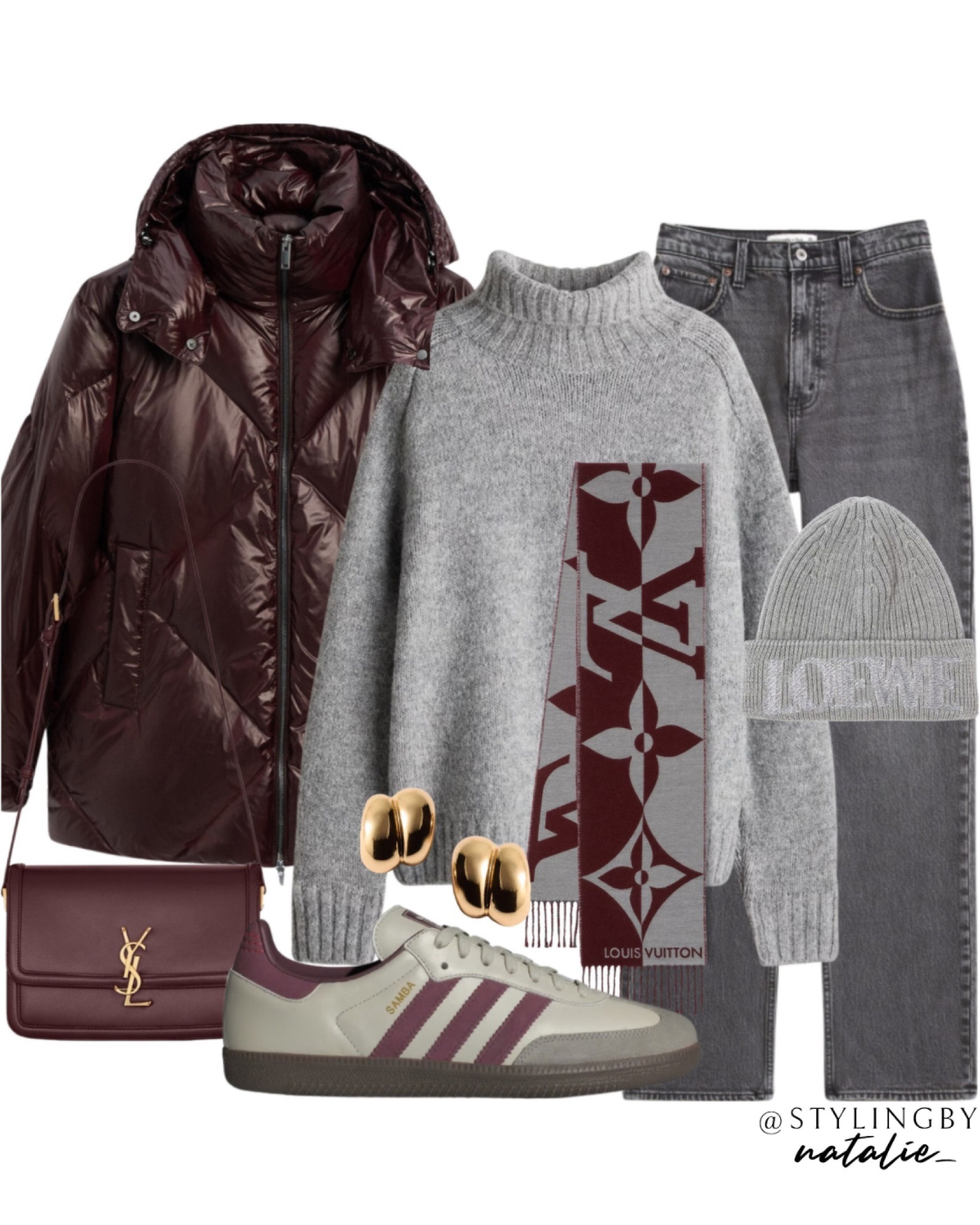 Burgundy and grey outfit-
Hooded puffer coat, grey jeans, turtleneck jumper, adidas samba trainers, Loewe beanie hat and TSL solferino bag.

#LTKwinter #LTKeurope #LTKstyletip