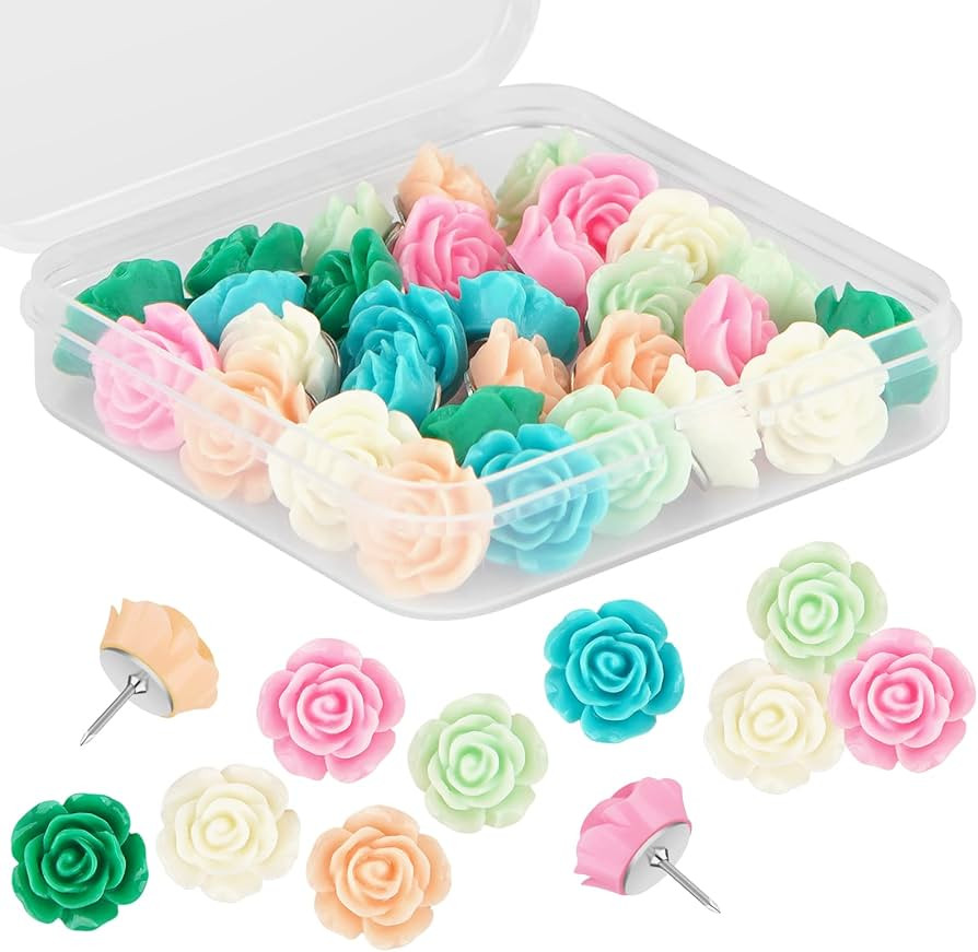 Push Pins for Cork Board - Cuttte 30pcs Decorative Push Pins with Case, Cute Thumb Tacks and Push... | Amazon (US)