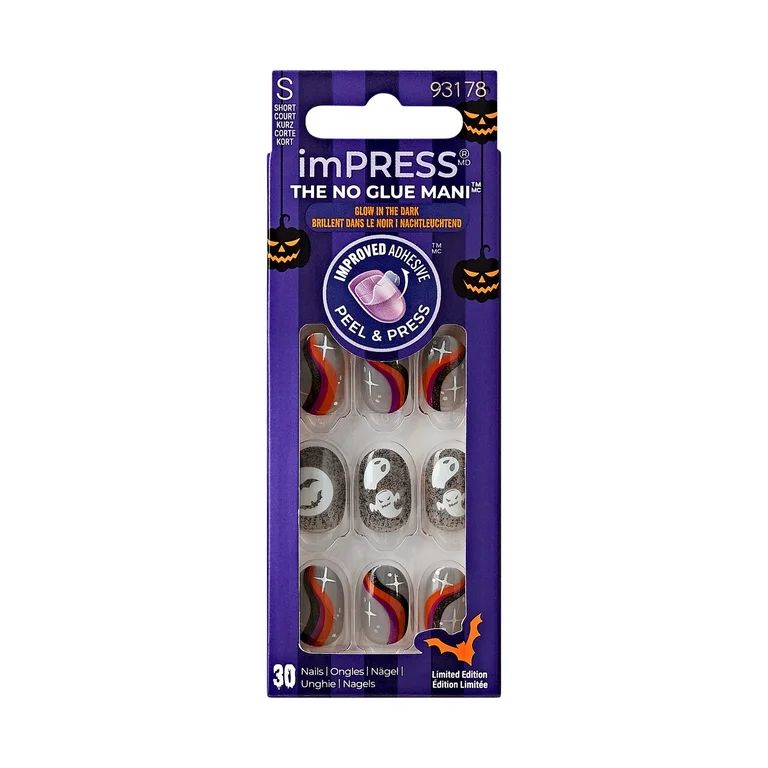 KISS imPRESS No Glue Needed Press On Nails, Design, First Rehearsal, Gray, Short Oval, 30 Count | Walmart (US)