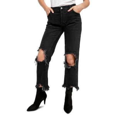 Free People Maggie Distressed Straight Leg Jeans In Washed Black - 24 | Walmart (US)
