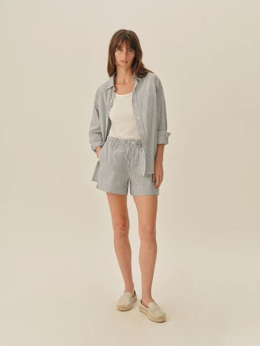 Hampton Stripe Blue / White Mainstay Cotton Boxer Short - Buck Mason- Modern American Classics | Buck Mason