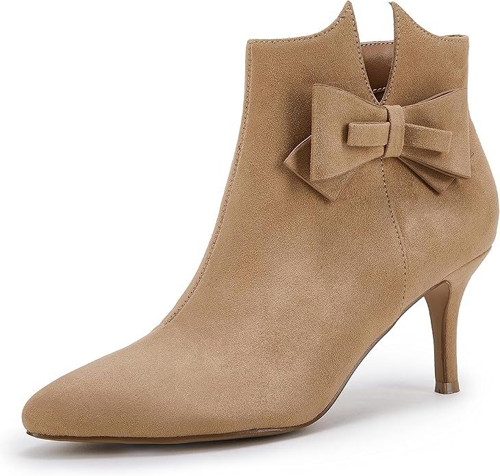 Ermonn Womens Pointed Toe Ankle Boots Stiletto Heels Side Zipper Bow Faux Suede Booties Wedding D... | Amazon (US)