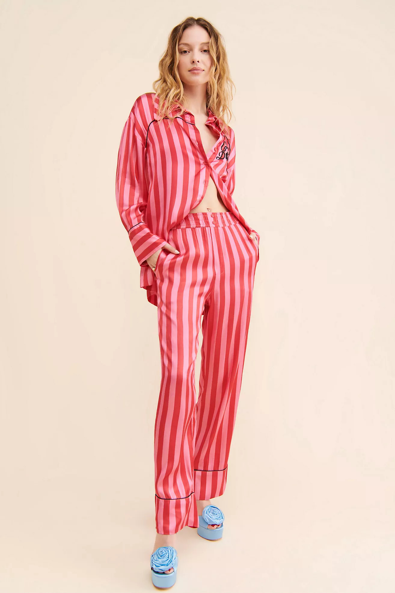 Damson Madder Joni Stripe Satin Pants | Anthropologie (US)