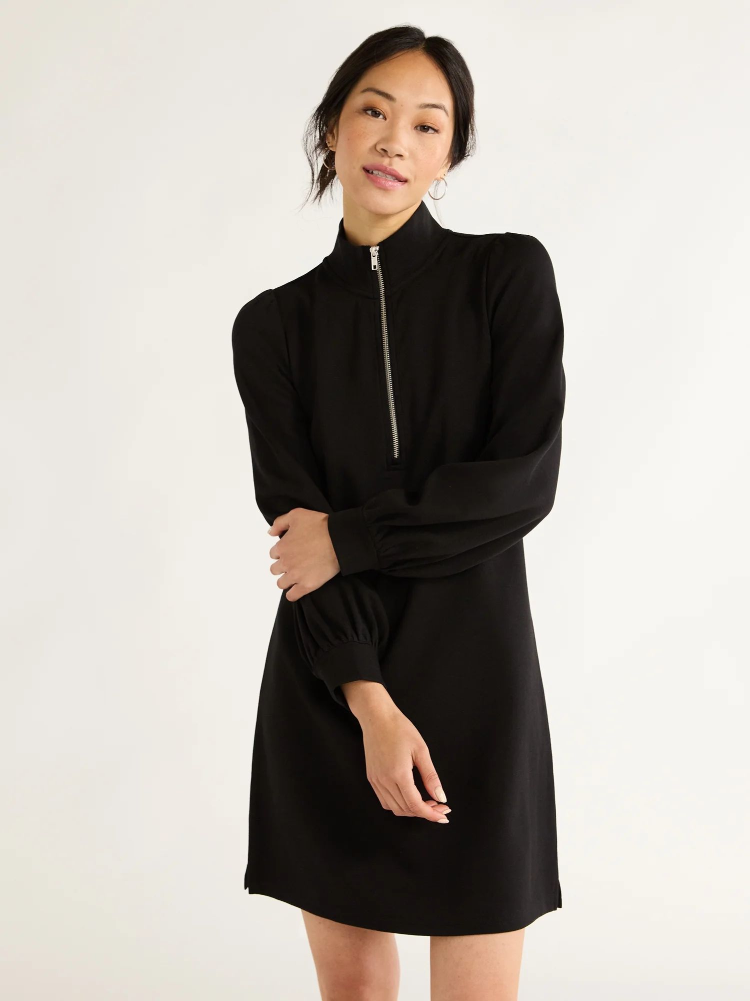 Free Assembly Women's Long Sleeve Half Zip Mini Dress | Walmart (US)