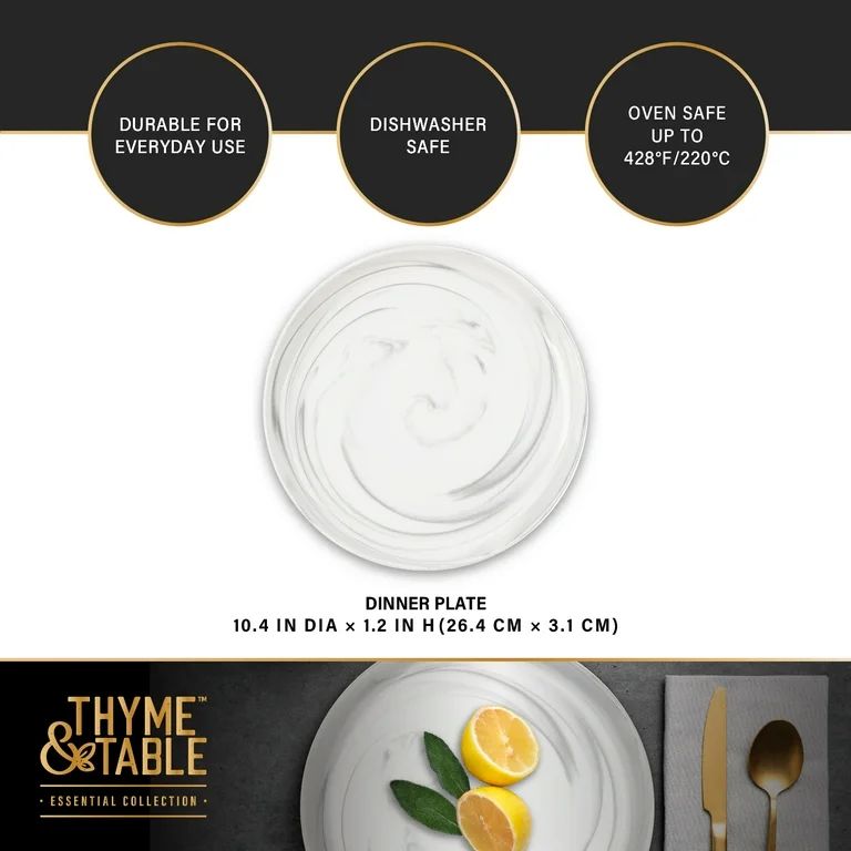 Thyme & Table Grey Marble Stoneware Round Dinner Plate - Walmart.com | Walmart (US)