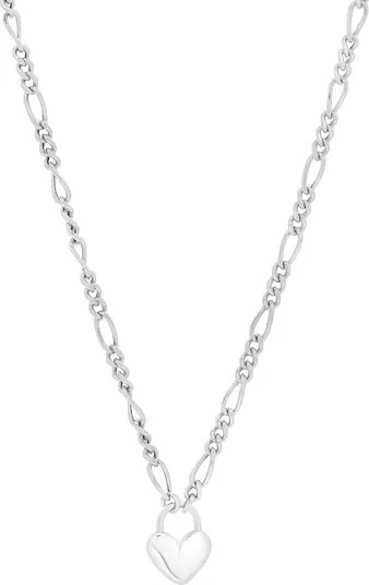 Rhodium Plated Sterling Silver Figaro Chain Heart Pendant Necklace | Nordstrom Rack