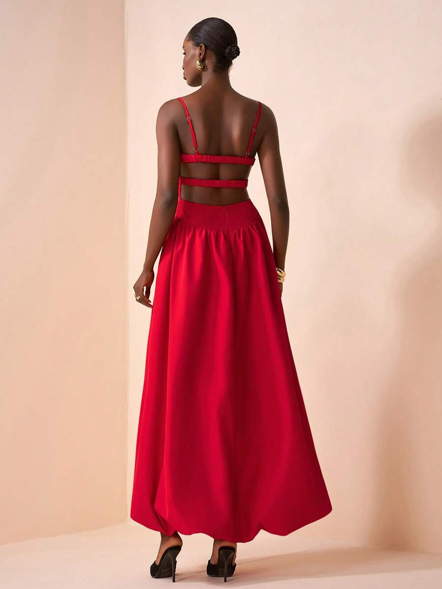 Zivah Red Summer Elegant Seductive Vacation Spaghetti Strap Cinched Waist Backless Floral Maxi Dr... | SHEIN